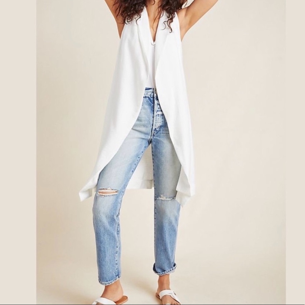 Bebe White Sleeveless Open-Front Vest